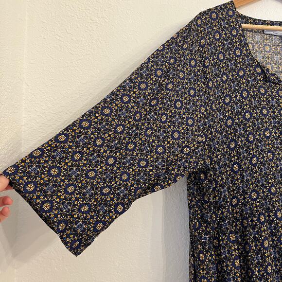 Vermont Country Store Midi Dress 3X Button Lightweight Geometric Blue Boho - Picture 3 of 11